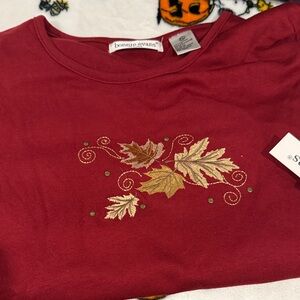 Hanes burgundy Top with Gold leaves